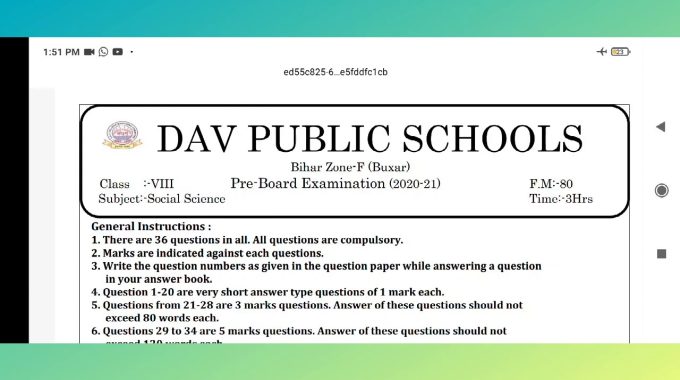 Latest dav class 8 board question paper with answers