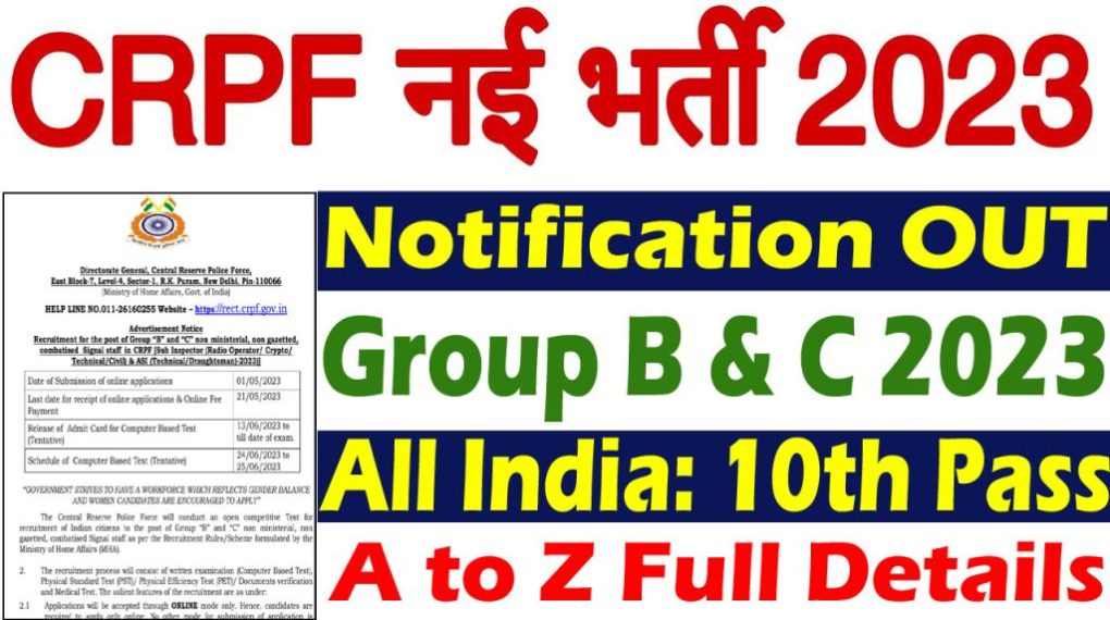 CRPF Recruitment 2023 to Apply Online