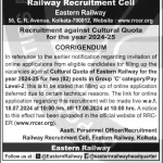 Eastern Railway Recruitment for Cultural Quota 2024-25