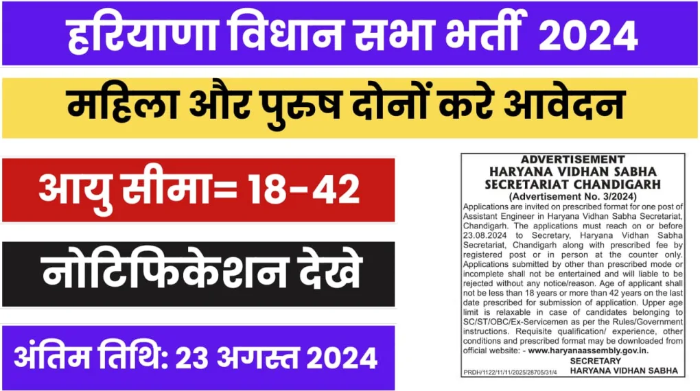 Haryana Vidhan Sabha Recruitment 2024