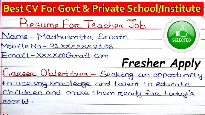 Fresher Teacher Resume : Resume for Teacher Job