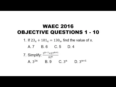 WAEC Questions and Answers on Mathematics 2016