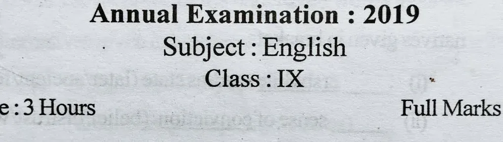 Question Paper for 9th Class 2019