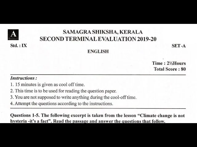 English Question Paper 2019 Class 9 State Board