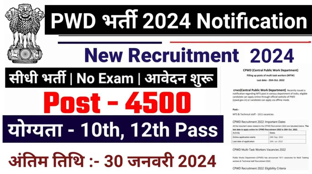 PWD Recruitment 2024 Apply Online for Various Engineer, Clerk, and Peon Posts in India