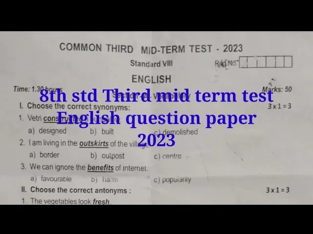 8th Third Term Question Paper Questions and Answers