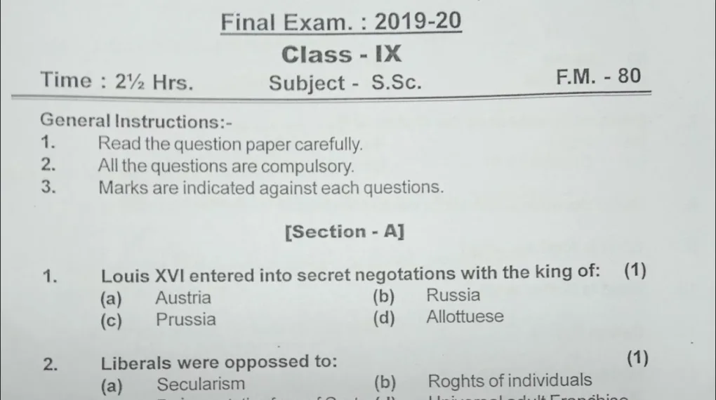 Social Question Paper 9th 2019 with Q&A