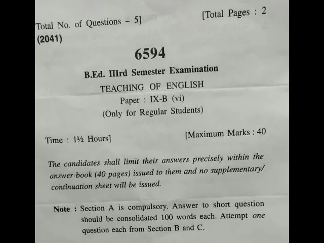 B Ed 3rd Sem Question Paper