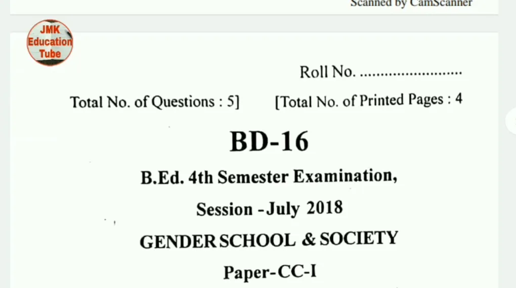 B Ed 4th Semester Question Paper and Answers