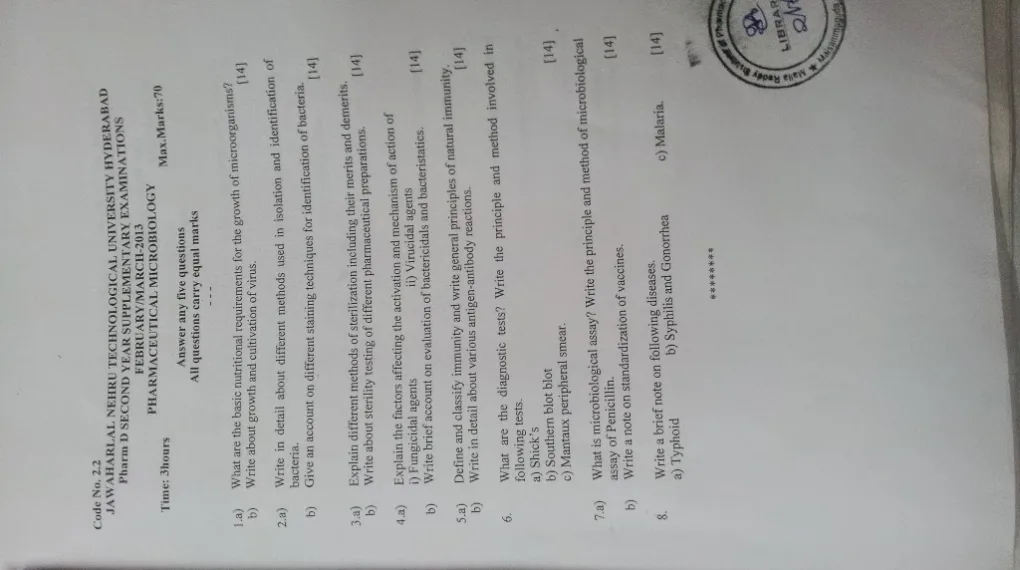 Pharm D 3rd Year Previous Question Papers