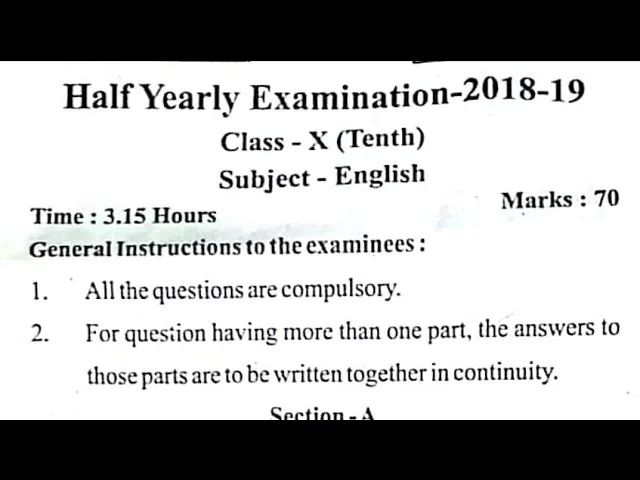 10th Half Yearly Question Paper 2018-19 All Subjects