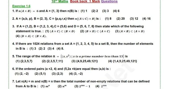 10th maths one mark questions with answers pdf