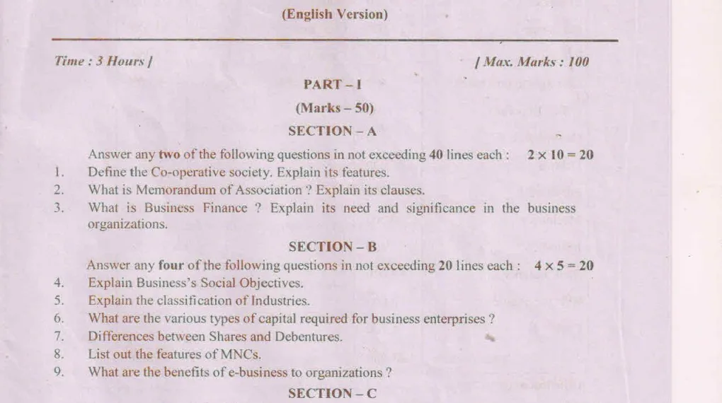 11th Commerce Question Paper 2018: Questions & Answers