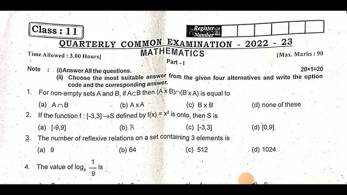 11th quarterly question paper 2022 with answers