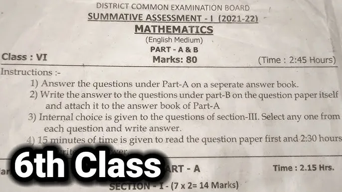 6th Class Government Question Papers 2017 Maths