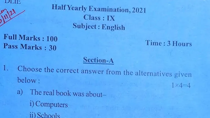 9th English Question Paper 2019 Half Yearly