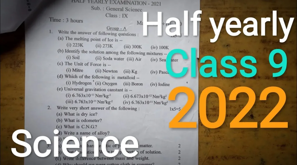 Class 9 Science Half Yearly Question Paper 2019