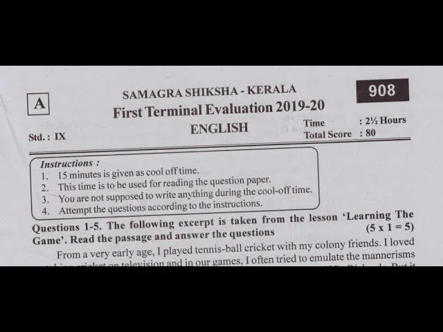 First terminal examination 2019 English question paper