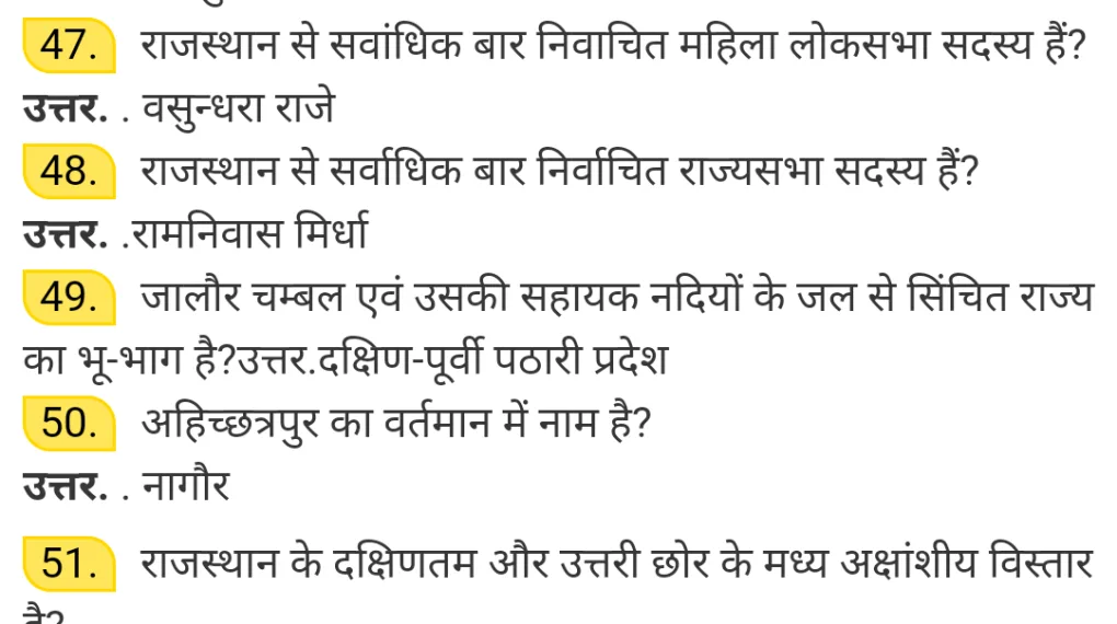 Rajasthan GK Questions with Answers for Exams