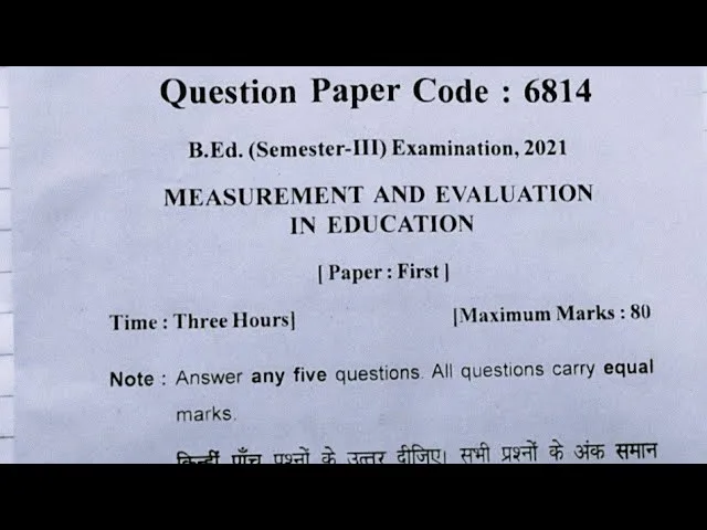 B Ed 3rd Sem Question Paper with Questions and Answers