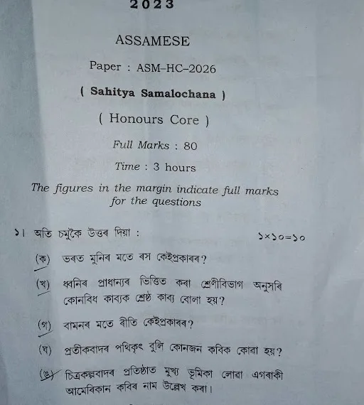 BA 2nd Sem Question Papers Assam University