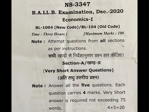 BA LLB 1st Sem Question Papers Economics