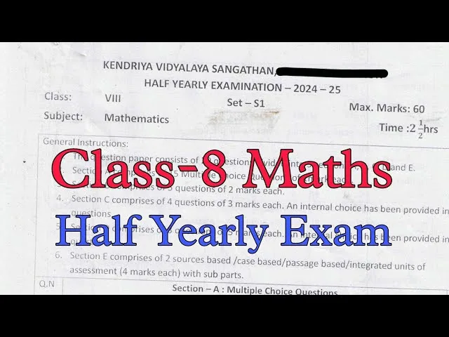 Class 8 Maths Half Yearly Question Paper 2019