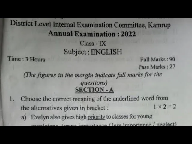 Class 9 English annual question paper 2019