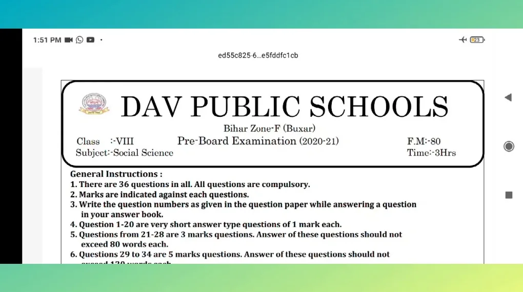 DAV Class 8 Board Question Paper