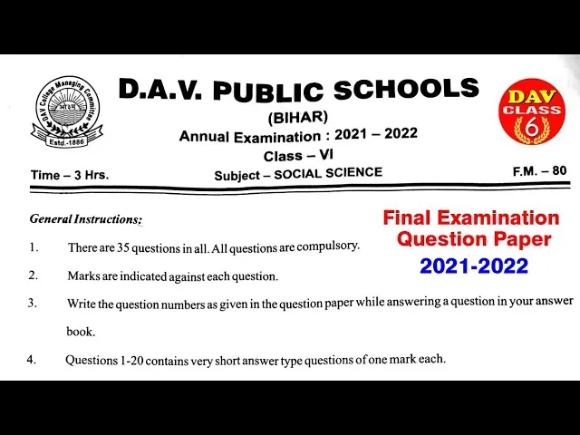 DAV Question Papers Class 6 2019