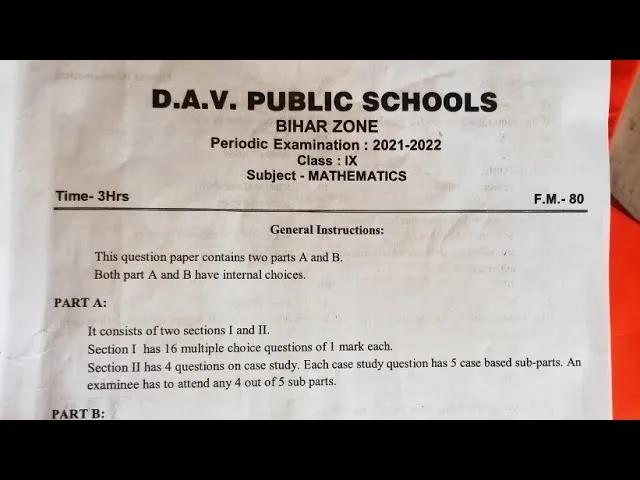 DAV question papers class 9 for all subjects