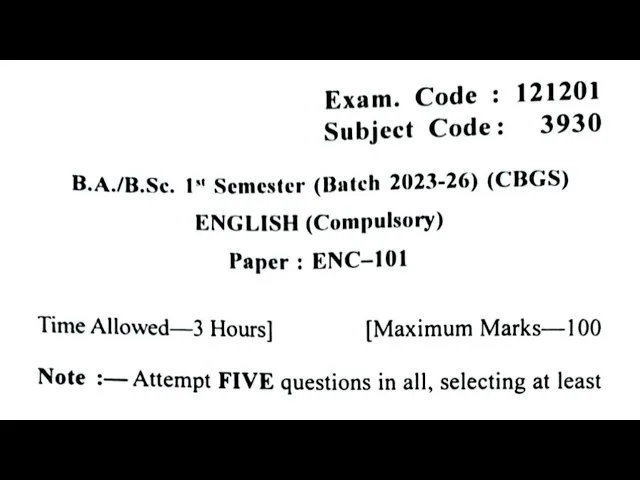 GNDU Old Question Papers for All Subjects