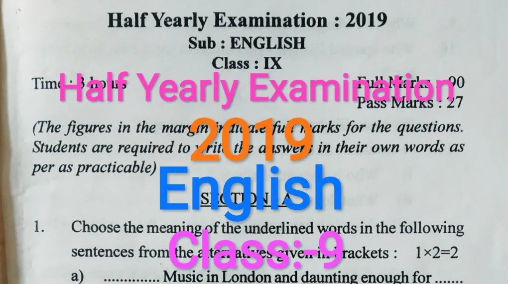 Half Yearly Question Paper 2019 Class 9 Answers