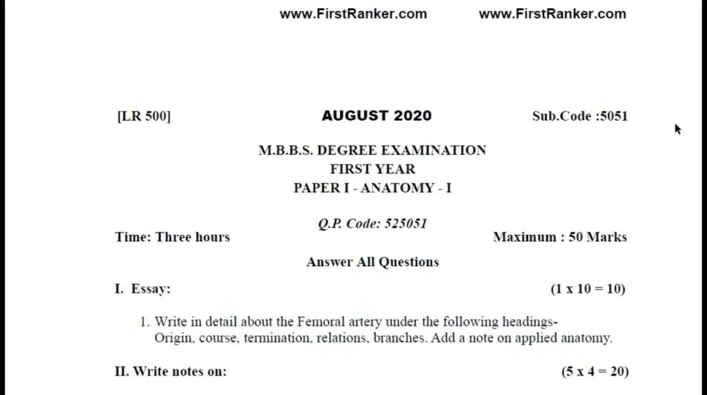 MBBS first year question papers with answers pdf