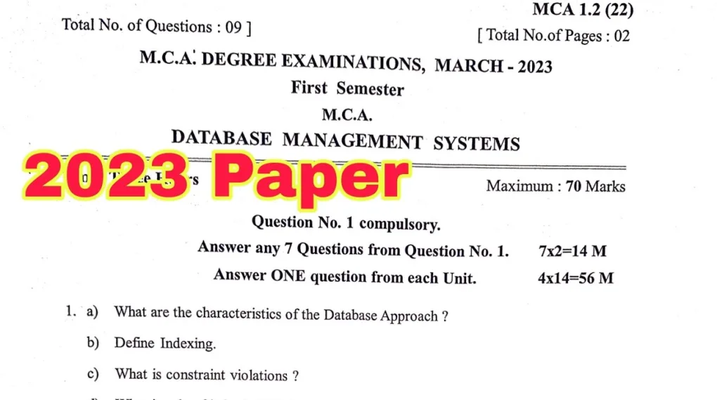 MCA Question Paper: Questions and Answers