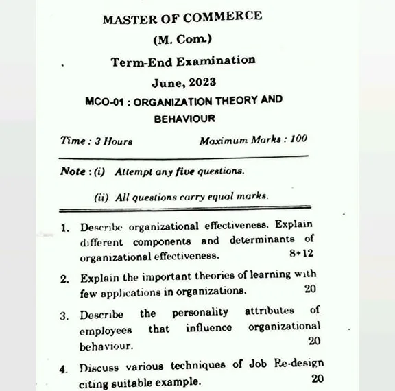 M Com question paper with questions and answers