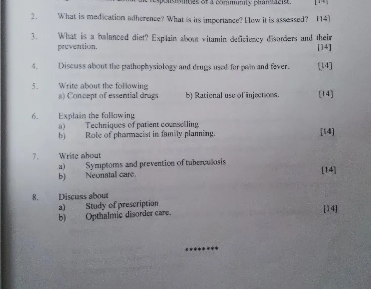 Pharm D 2nd Year Previous Question Papers JNTU