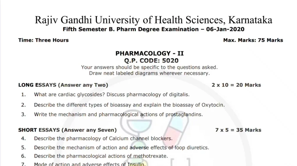 Pharm D 2nd Year Previous Question Papers RGUHS