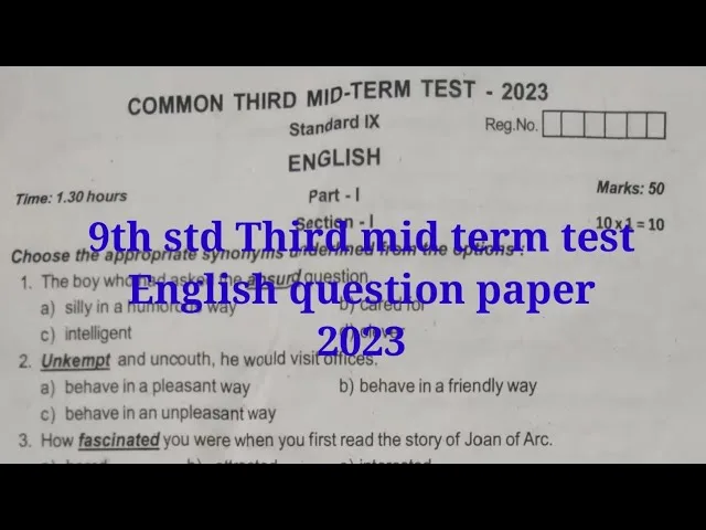 9th Mid Term Question Paper 2023 – Educational Questions