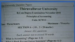 Thiruvalluvar University B.Com Model Question Paper