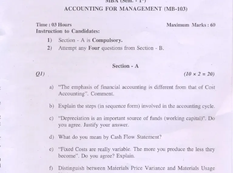 Management Accounting Exam Questions and Answers