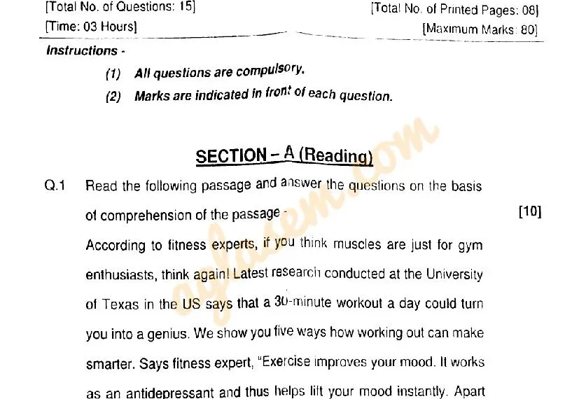 Class 11 English Question Paper 2022 PDF