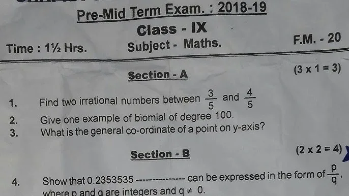 9 Maths Question Paper 2018: Questions & Answers