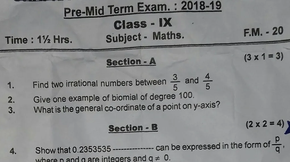 9th Maths Question Paper 2018 – Questions and Answers