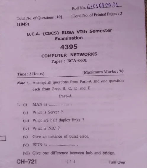 Comprehensive computer network question paper with answers