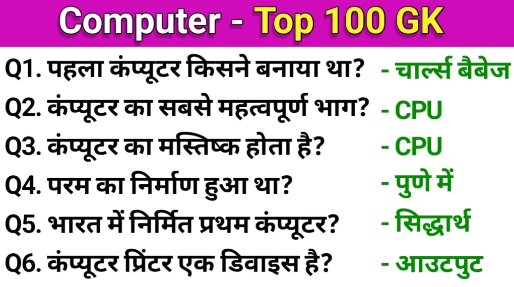 Computer question in Hindi with answers