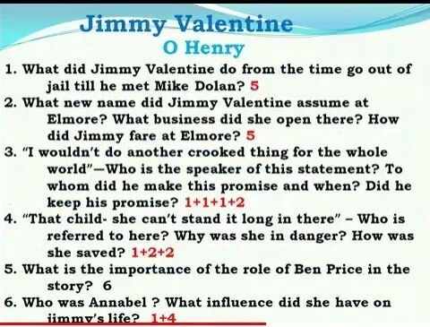 Jimmy Valentine qestioun answer with all topics