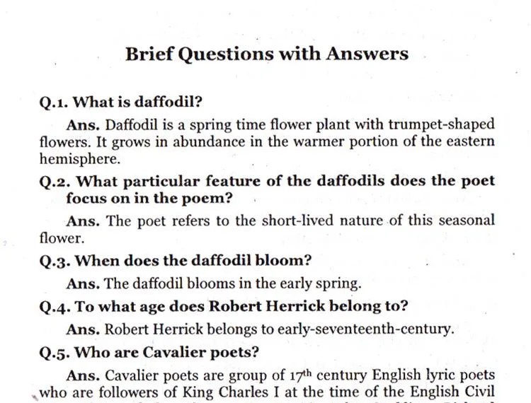 Daffodils Poem Questions and Answers