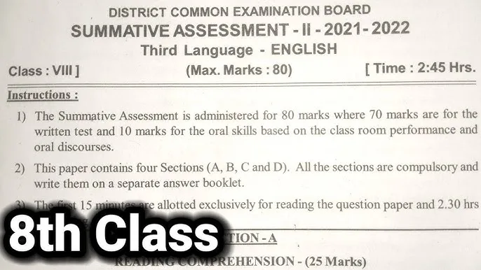 8th Class SA2 Question Paper 2018 with Answers