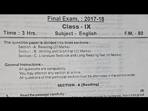 English 9th Question Paper 2019 Questions and Answers